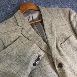 Joseph Abboud Saks Fifth Ave Blazer Mens 42L Beige Windowpane Wool Silk Sport